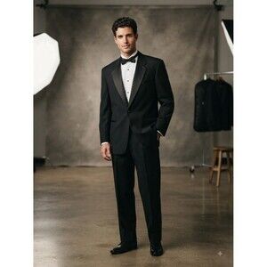 Gerald Austin Men Black Tuxedo Suit Set 52L 48x29.5 Formal Wedding Prom